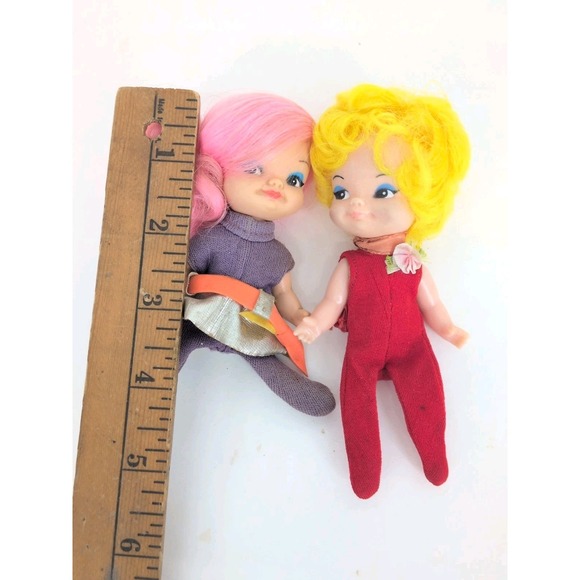 Vintage 1969 Remco Finger Ding Dolls Hand Puppet Toys Girl Doll Pink Yellow Hair - Picture 5 of 5